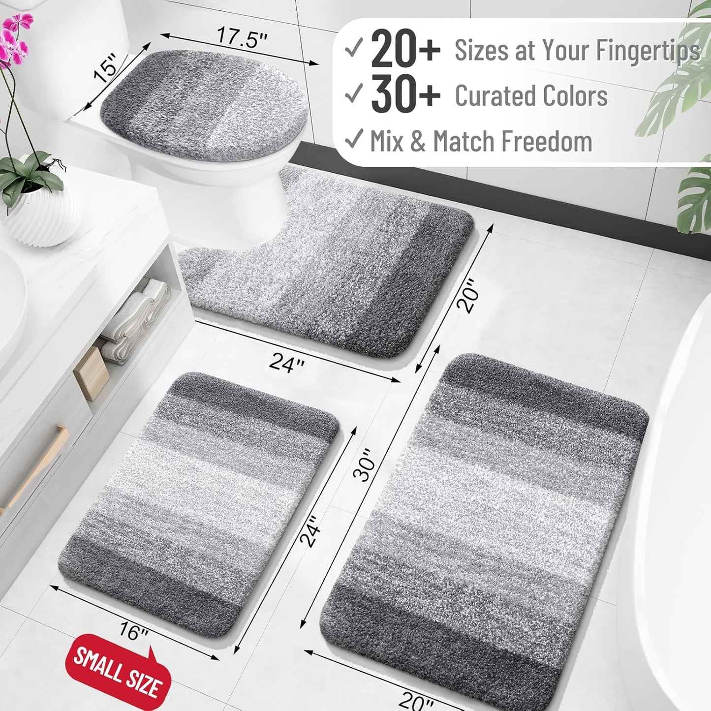 OLANLY Bathroom Runner Rugs 54x24, Extra Soft Absorbent Microfiber Bath Rugs, Rubber Backing, Quick Dry, Machine Washable Bath Mats for Bathroom Floor, Tub and Shower, Home Decor Accessories, Grey