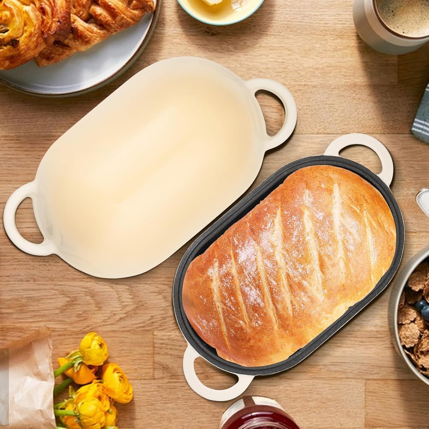 Enameled Cast Iron Bread Oven, 5QT Loaf Cast Iron Bread Pan with Lid, Oval Dutch Oven for Homemade Bread Baking (Gradient Caramel) - Culinary Roots