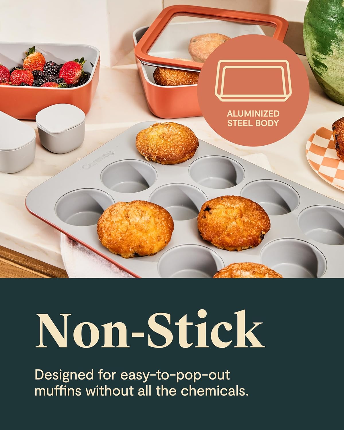 Caraway Non-Stick Ceramic 12-Cup Muffin Pan Duo - Naturally Slick Ceramic Coating - Non-Toxic, PTFE & PFOA Free - Perfect for Cupcakes, Muffins, and More - White - Culinary Roots