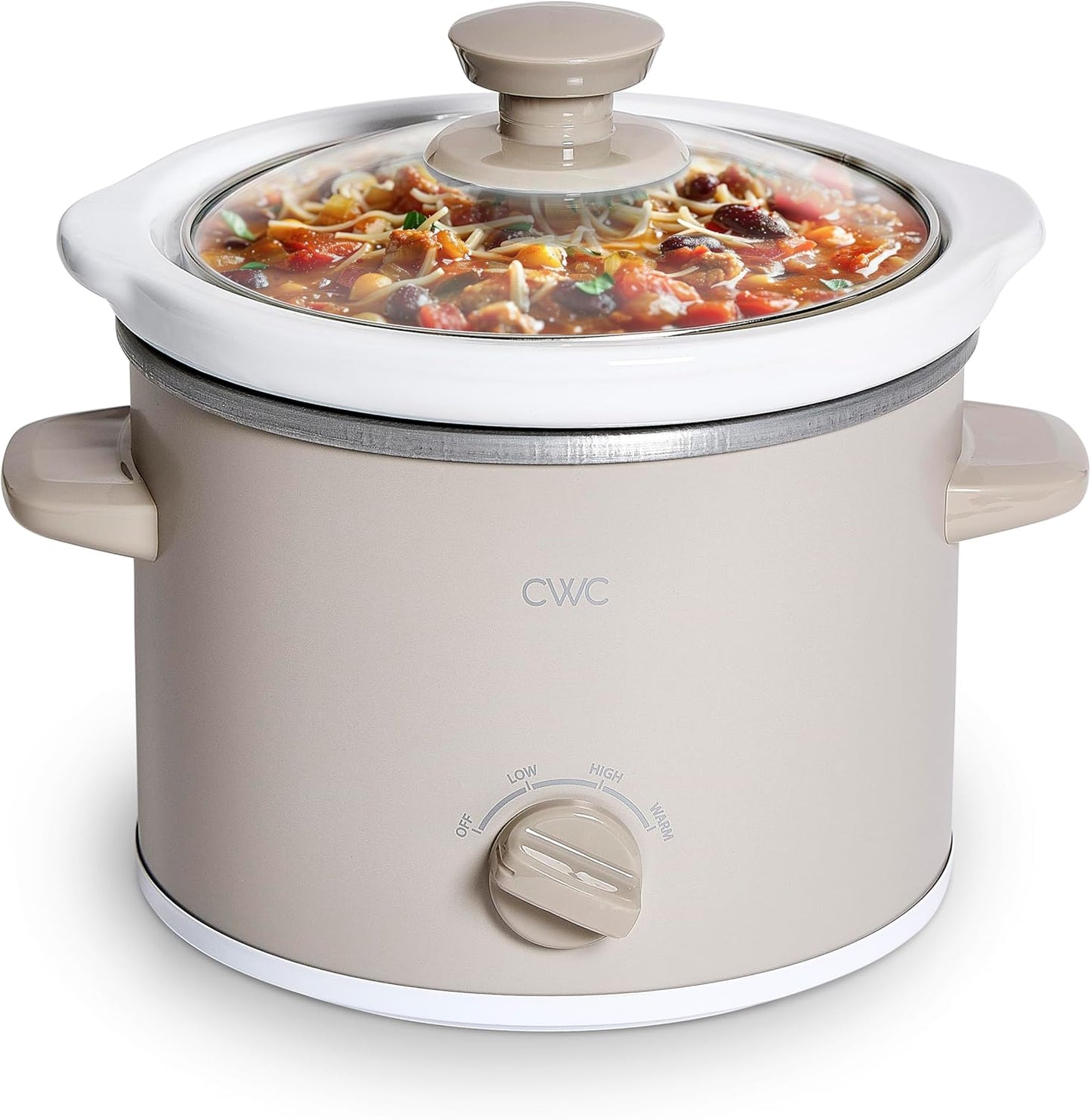 COOK WITH COLOR 2QT Mini Electric Round Slow Cooker - Adjustable Settings, Removable Stoneware Pot, Tempered Glass Lid, Dishwasher Safe, Cool-Touch Side Handles, Sand - Culinary Roots