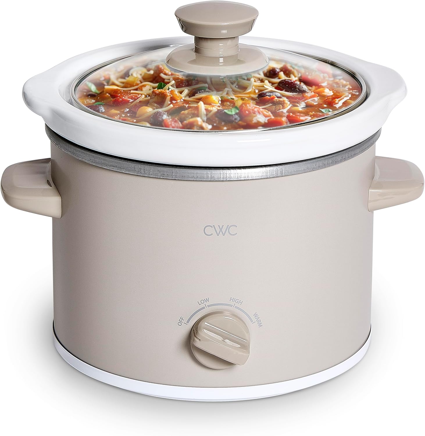 COOK WITH COLOR 2QT Mini Electric Round Slow Cooker - Adjustable Settings, Removable Stoneware Pot, Tempered Glass Lid, Dishwasher Safe, Cool-Touch Side Handles, Sand - Culinary Roots