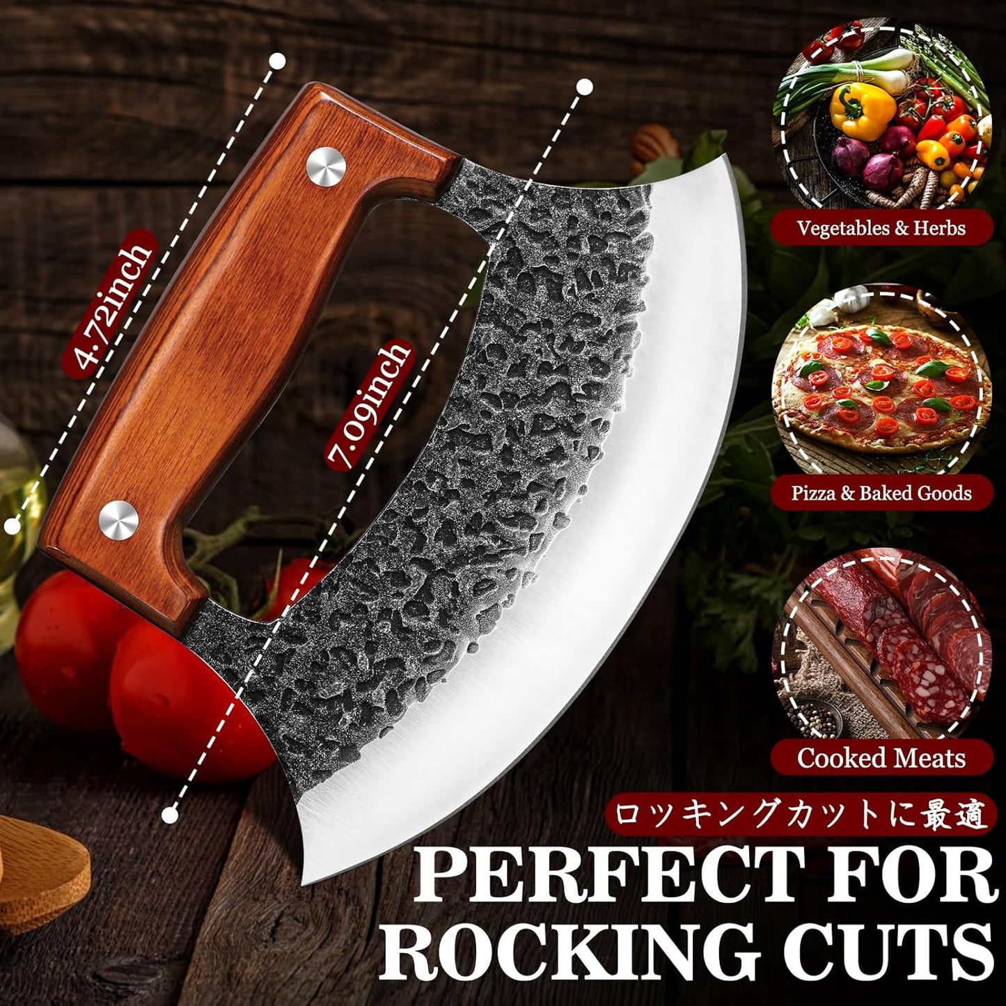 TIVOLI Hand-Forged Ulu Knife – Full Tang High Carbon Steel, Japanese-Inspired with Sheath & Gift Box, Mezzaluna Rocker Knife & Pizza Cutter for Kitchen, Camping & BBQ,Japanese Birthday Gifts for Men - Culinary Roots