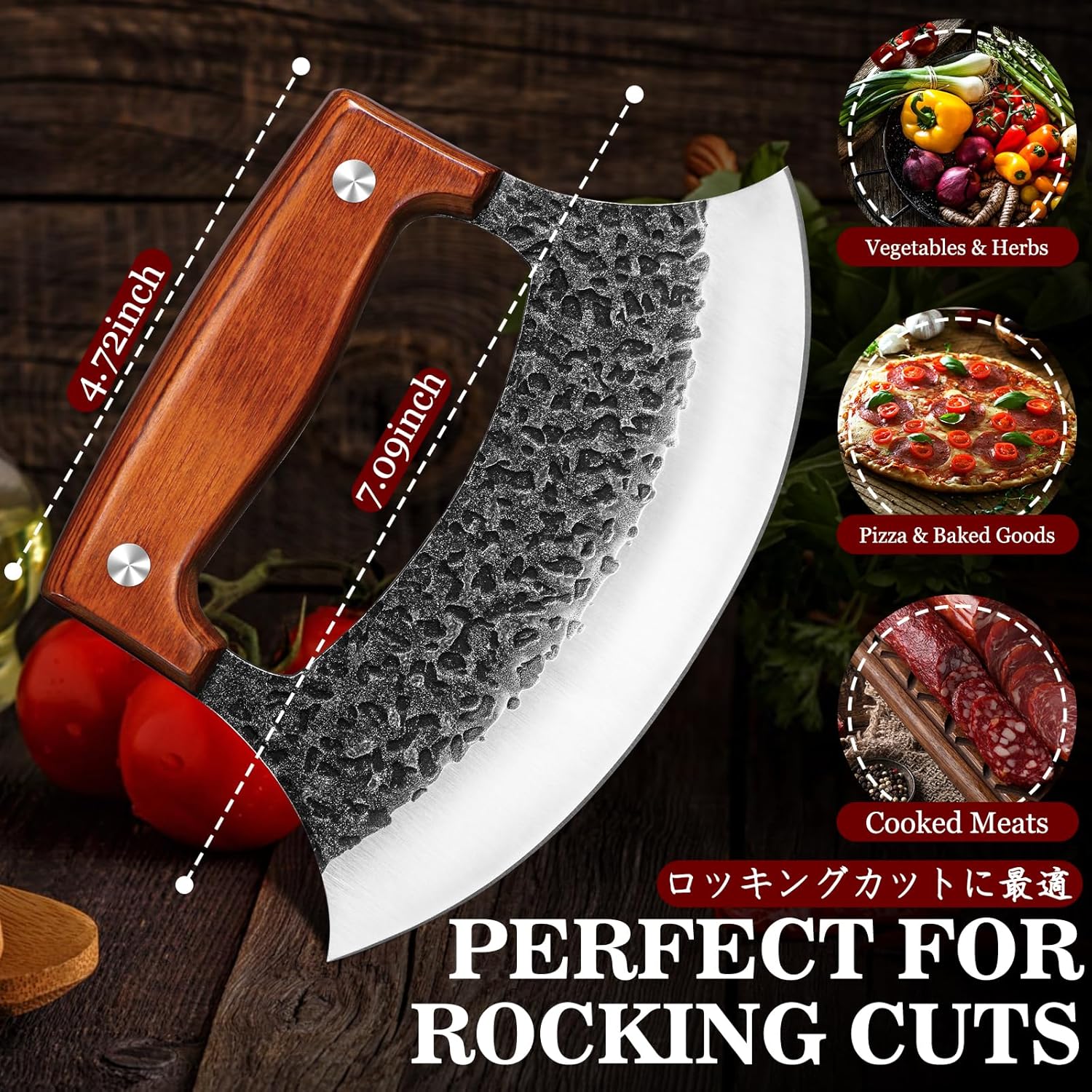 TIVOLI Hand-Forged Ulu Knife – Full Tang High Carbon Steel, Japanese-Inspired with Sheath & Gift Box, Mezzaluna Rocker Knife & Pizza Cutter for Kitchen, Camping & BBQ,Japanese Birthday Gifts for Men - Culinary Roots
