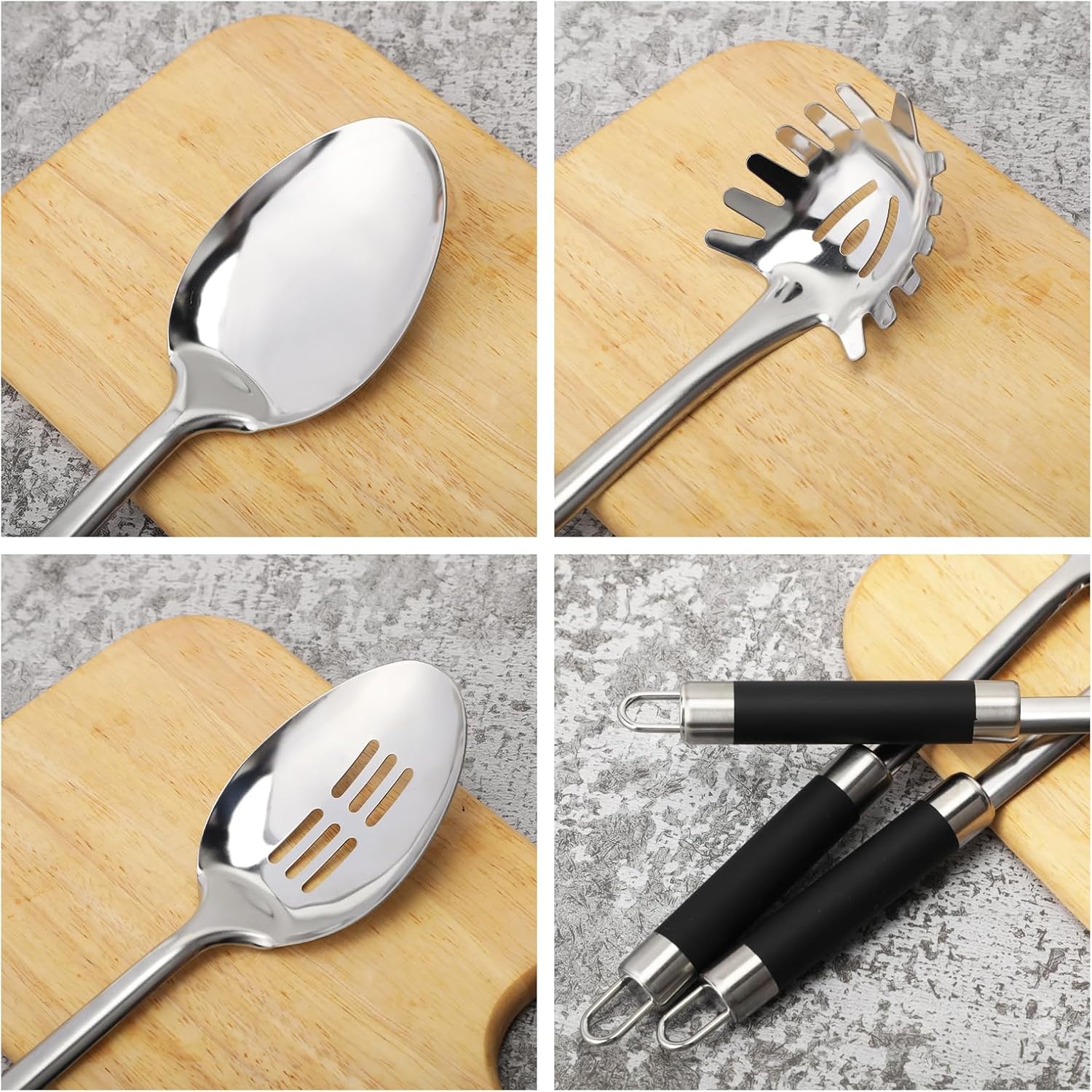 3-Piece,Stainless Steel Serving spoons set with Slotted Spoon, Serving Spoon and Spaghetti Spoon, kitchen cooking serving utensils set cooking spoon. - Culinary Roots