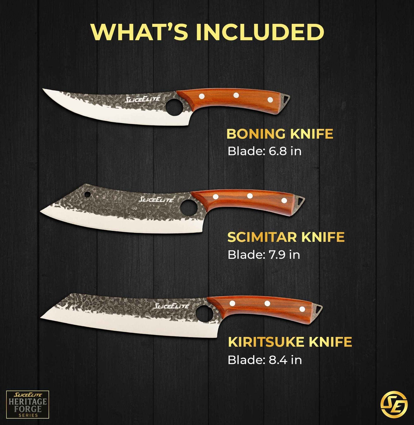 3PC Boning Knife Scimitar & Kiritsuke Knives Prep Knife Set Forged Blades (3 Count)