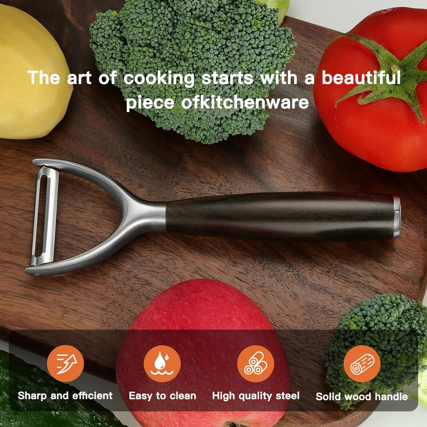 Premium Y Type 304 Stainless Steel Multifunctional Kitchen Peeler Real Wood Handle Ultra Sharp Blade Vegetable Potato Apple（Agarwood） - Culinary Roots