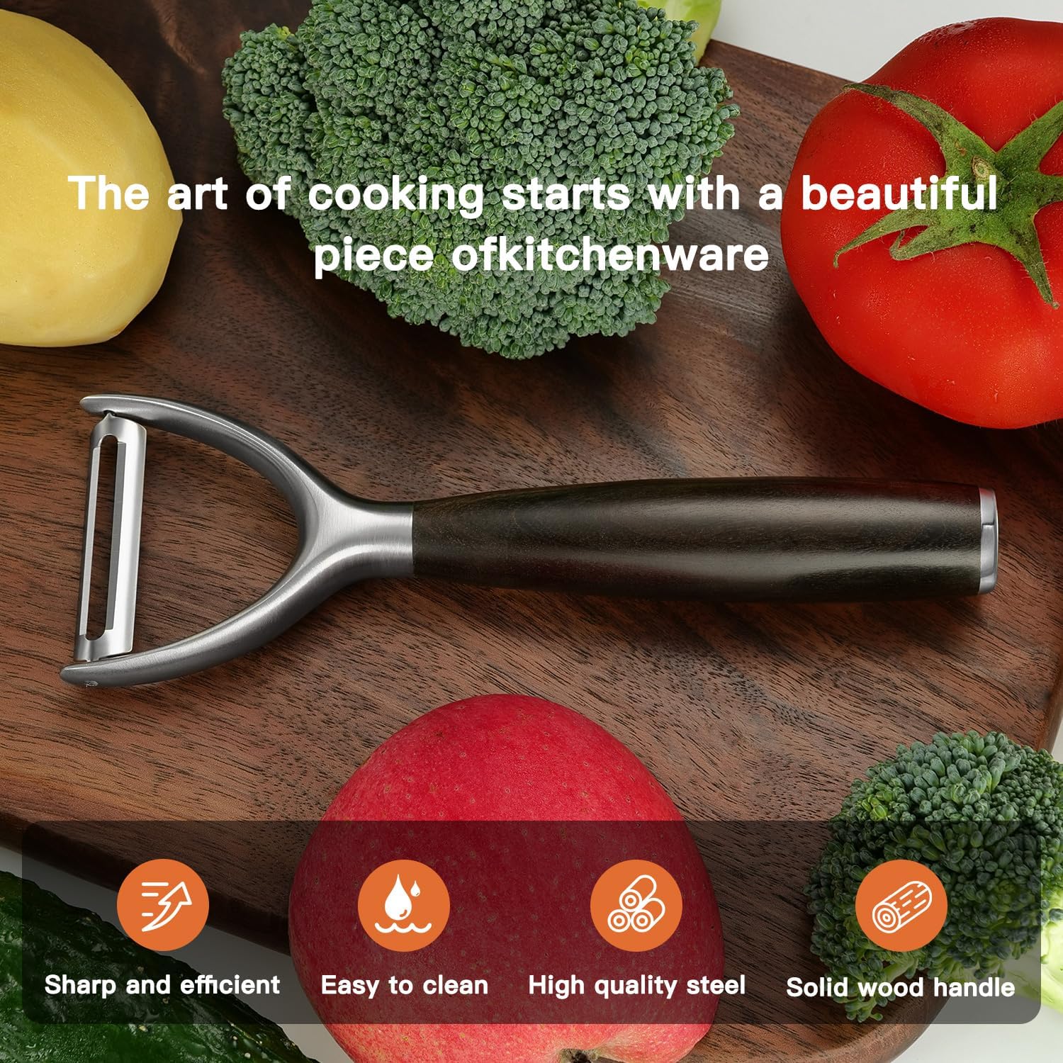 Premium Y Type 304 Stainless Steel Multifunctional Kitchen Peeler Real Wood Handle Ultra Sharp Blade Vegetable Potato Apple（Agarwood） - Culinary Roots