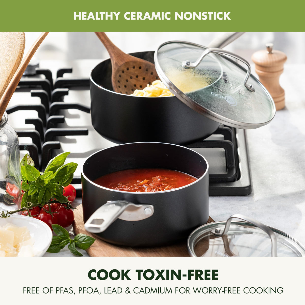 Prime Chatham 1QT & 2QT Saucepan Pot Set with Glass Lids