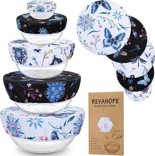 5-Size Reusable Beeswax Bowl Covers for Bread Proofing, Cotton Cloth Flexible Beeswax Wraps for Food Storage(Butterfly)