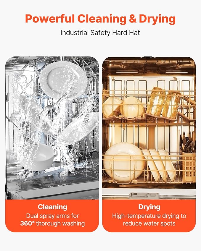 VEVOR 24 Inch Built-In Dishwasher, Stainless Steel Tub, 14 Place Settings and 8 Washing Programs, 23.82 x 25.2 x 33.78 Inch Low-Noise Dishwashing Machine with Upper/Lower Racks and Zoned Storage