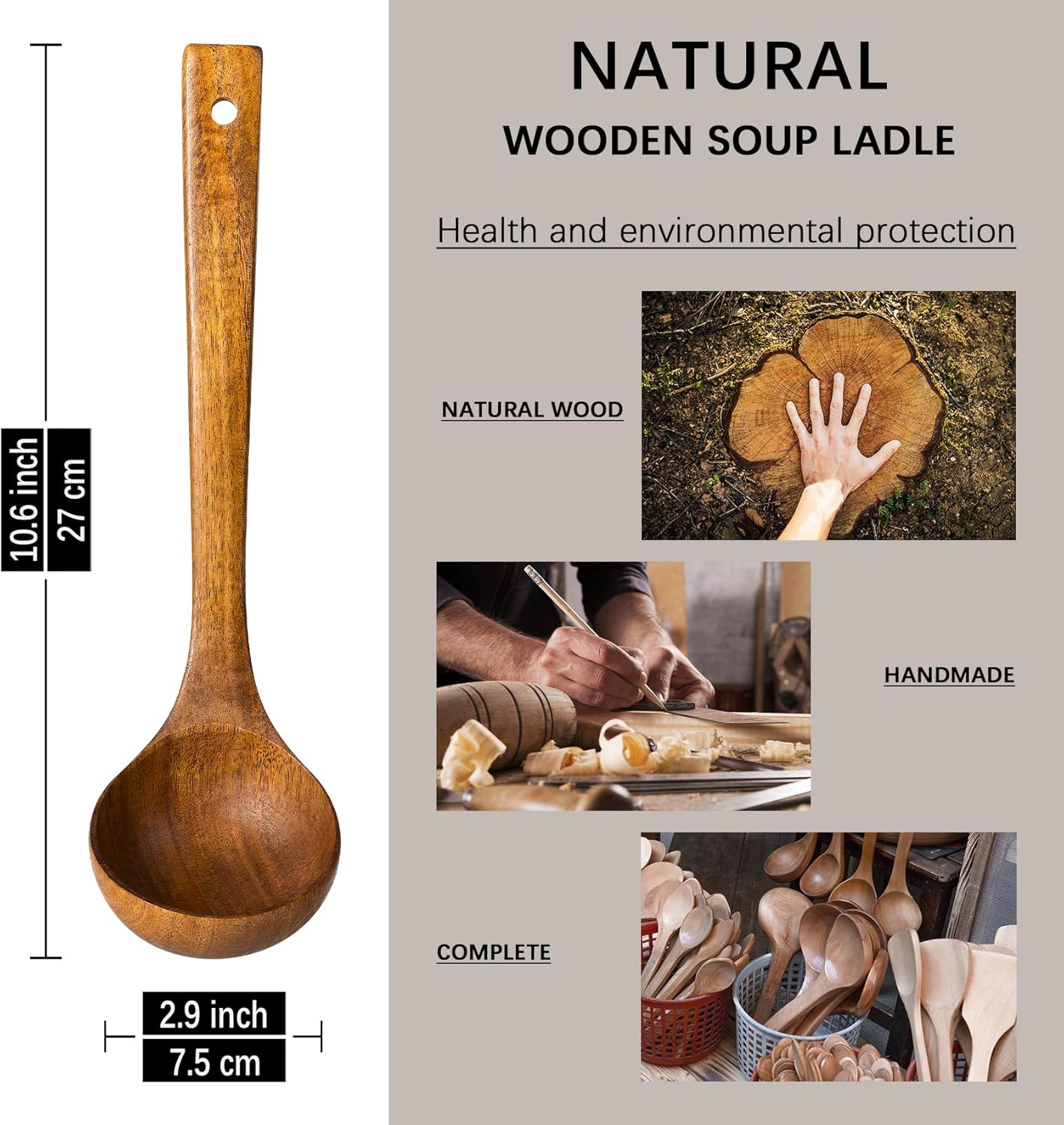 Wooden Ladle, 2 fl oz Medium Scoop Utensil for Serving & Cooking, Teak Wooden Ladle – Wood Spoon for Soup Natural and Sustainable - Culinary Roots