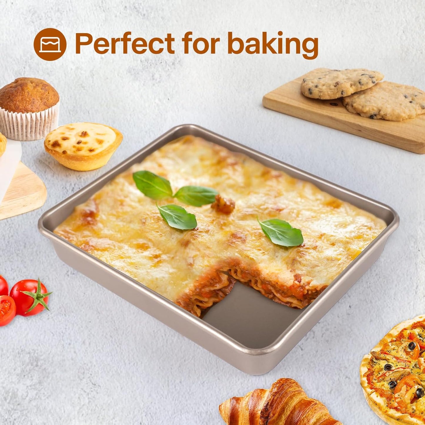 Deep Baking Pans Set, 3-Pieces Rectangle Cake Pan, Nonstick Roasting Pans Set for Thanksgiving Christmas, 9/11/13 Inch, Toaster Oven Tray Bakeware Set, Lasagna Pan Deep Size, Heavy Duty, Gold - Culinary Roots