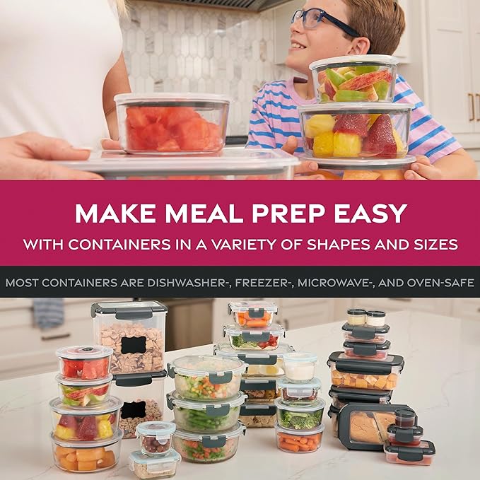 FineDine 24 Piece Glass Storage Containers with Lids - Leak Proof, Dishwasher Safe Glass Food Storage Containers for Meal Prep or Leftovers, Blue
