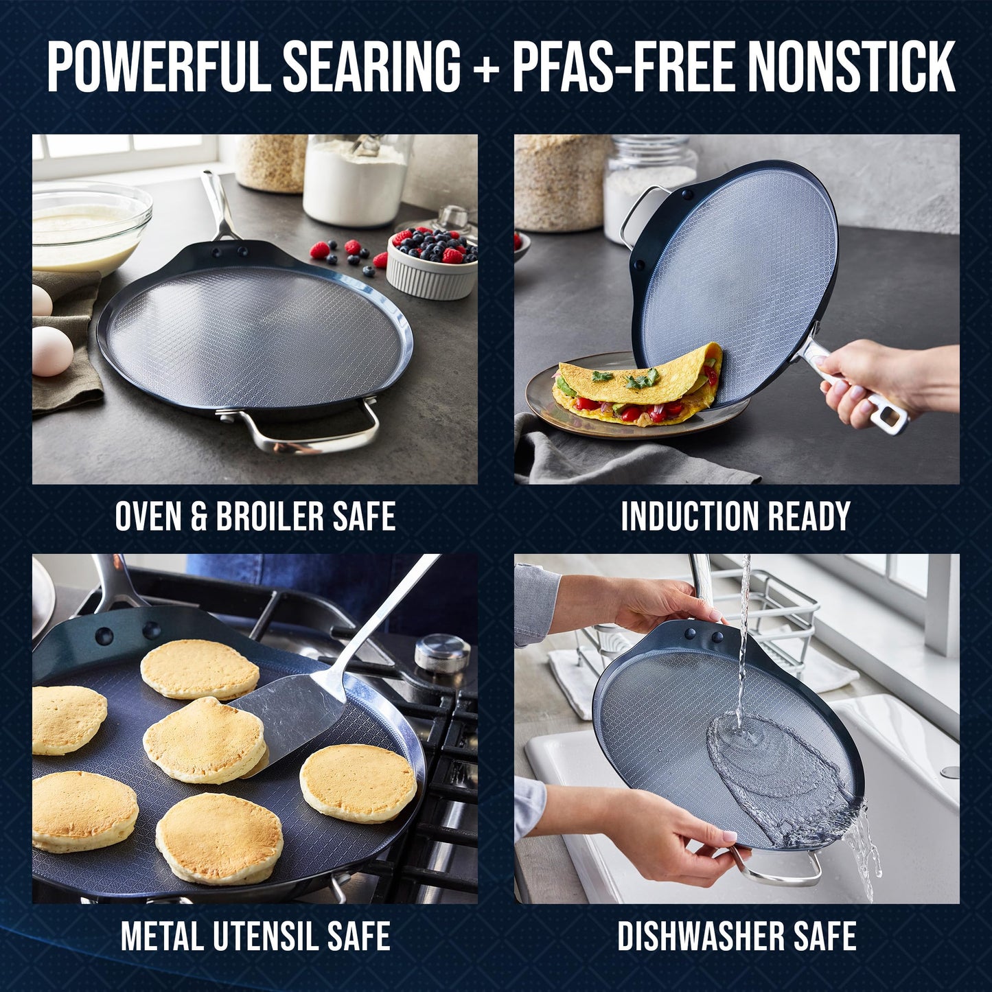 Hybrid 12" Stainless Steel Nonstick XL Griddle Pan