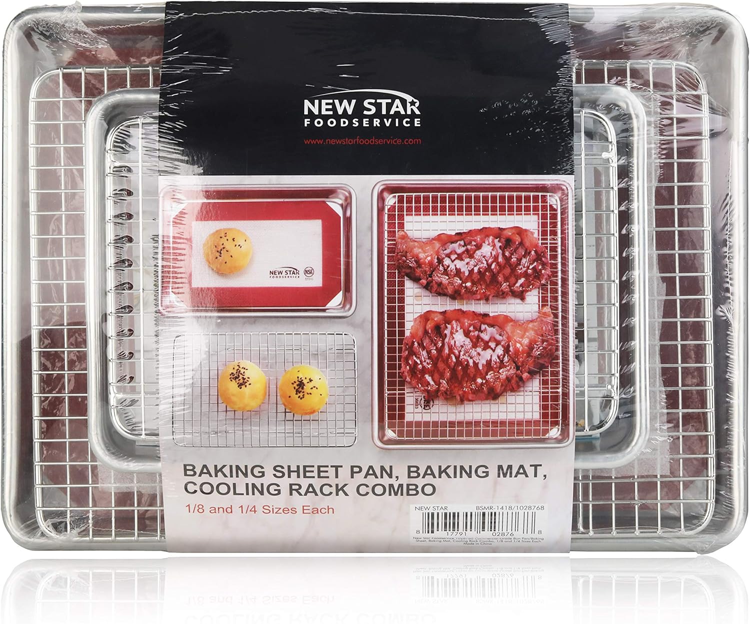 New Star Foodservice 1028768 Commercial-Grade Bun Pan/Baking Sheet, Baking Mat, Cooling Rack Combo, 1/8 and 1/4 Sizes Each - Culinary Roots