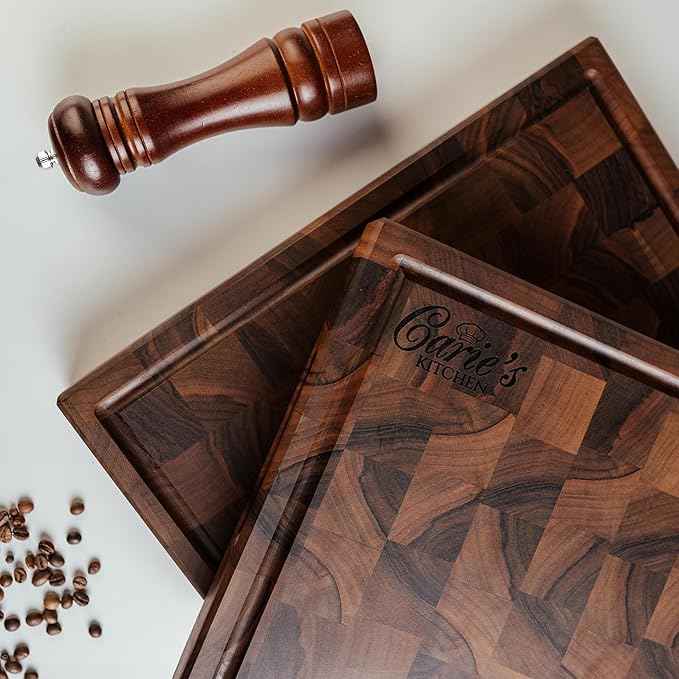Handmade Personalized Walnut End Grain Cutting Board – Custom Engraved Wood Chopping Block, Perfect Gift for Home Chefs by GrainWoods (18x12x2 Inches)
