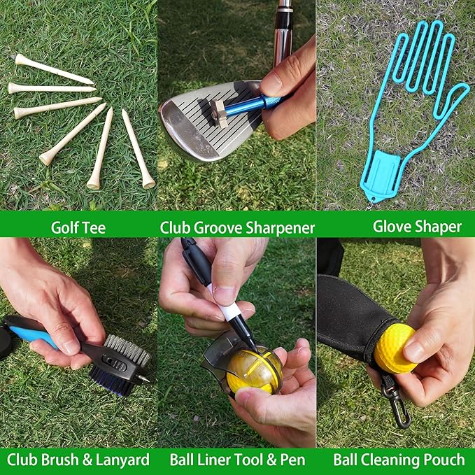 GAIARENA Golf Essential Accessories Kit with Luxury Carrying Case Bag, Golf Gift for Golfers, Golf Ball Liner Towel Cleaning Brush Divot Repair Tool Club Groove Sharpener
