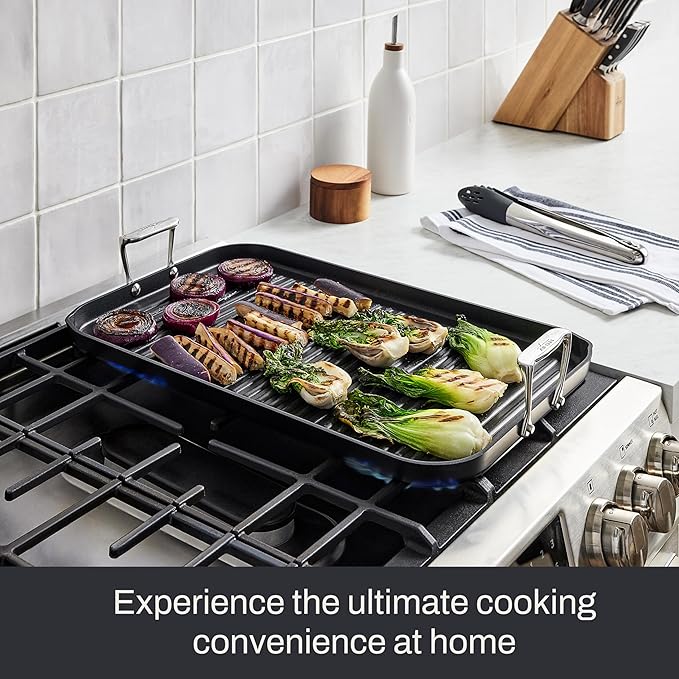 All-Clad HA1 Hard Anodized Nonstick Griddle Pan For Stovetop 13 x 20 Inch, Double Burner, Professional Cookware, Dishwasher-Friendly, Oven-Safe Up to 500°F, Black