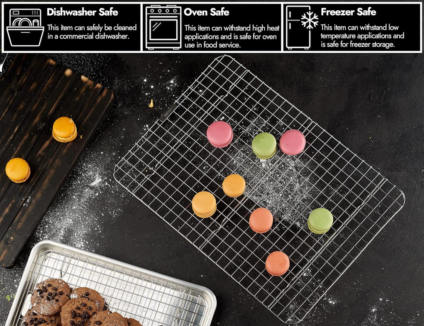 CURTA 2 Pack Chef Cooling Rack,NSF Listed 18/8 Stainless Steel Oven Safe Grid Wire Cookie Cooling Racks for Baking & Cooking - 16.8" X 24.4" Commercial Grade comes with Lifting Handle … - Culinary Roots