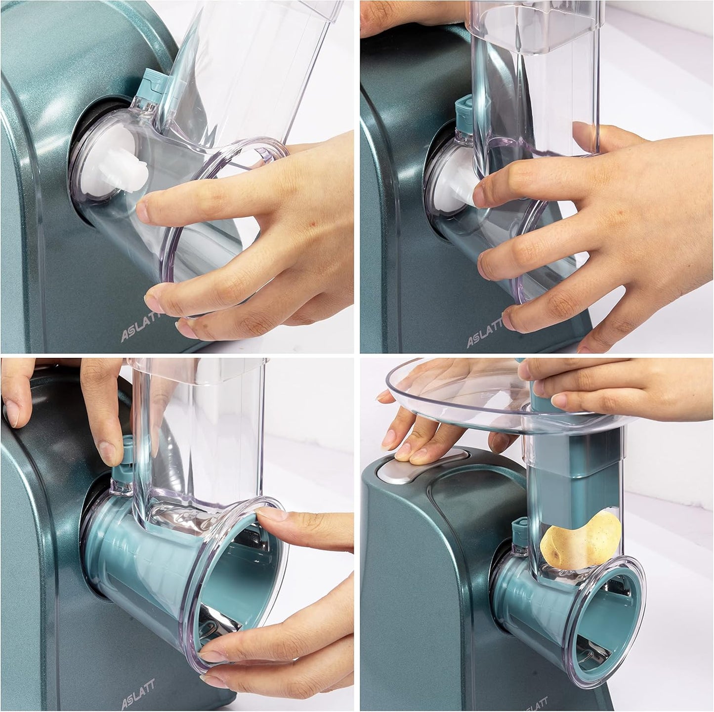 One-Touch Control Cheese Grater Machine - Electric Shredder for Vegetables, Fruits, Potato - Salad Maker with 5 Free Attachments, Green - Culinary Roots