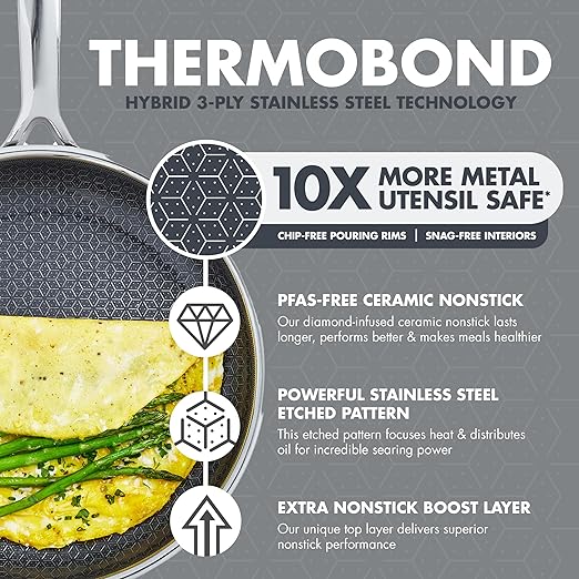 GreenPan Spectra 10" & 12" Frying Pan Skillet, Hybrid Tri-Ply Stainless Steel, PFAS-Free Ceramic Nonstick Textured Cooking Surface, Induction Cookware, Diswasher Safe, Oven & Broiler Temp to 850˚F