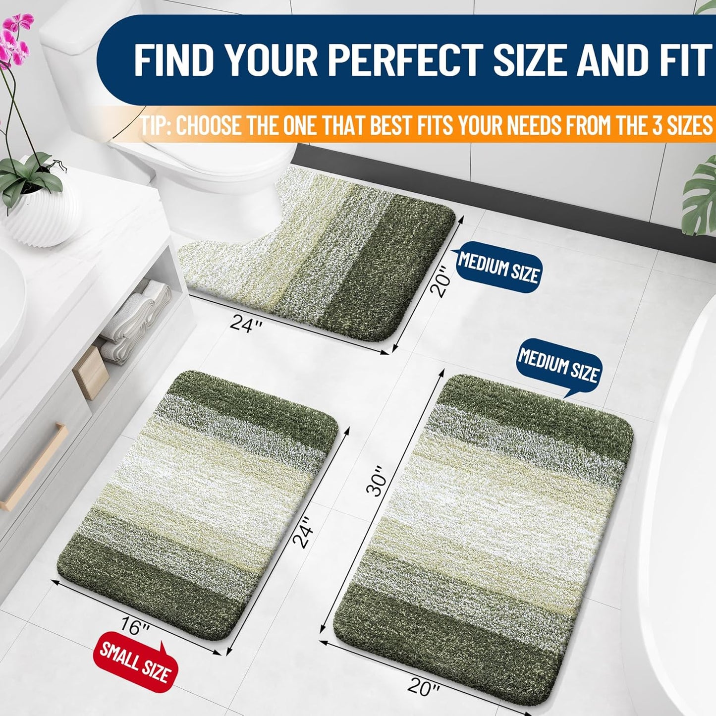 OLANLY Bathroom Rugs Mat 30x20, Extra Soft Absorbent Microfiber Bath Rugs, Rubber Backing, Quick Dry, Machine Washable Bath Mats for Bathroom Floor, Tub and Shower, Home Decor Accessories, Dark Green