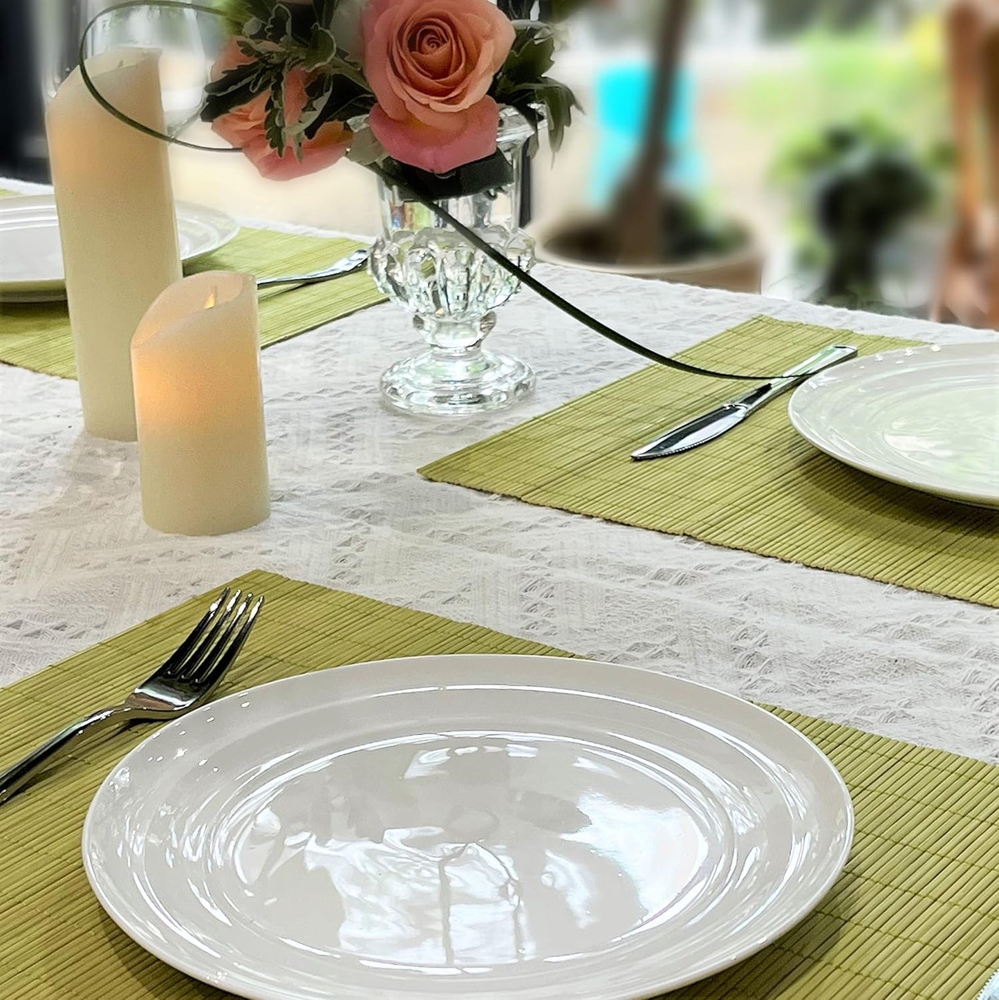ANDSTAR Set of 8 Pcs Bamboo Placemats Sushi Rolling Mat Japanese Style Natural Anti-Slip Bamboo Placemats Washable Heat-Resistant Table Mats for Dining Room and Kitchen（Green）