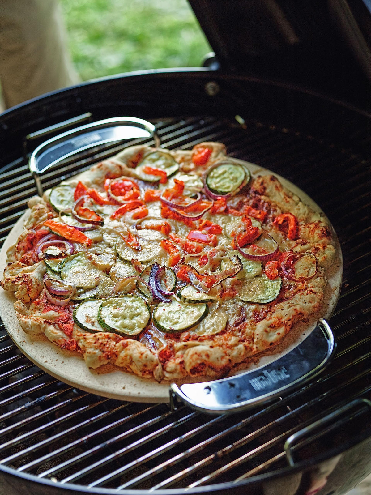 Gourmet BBQ System Pizza Stone with Carry Rack