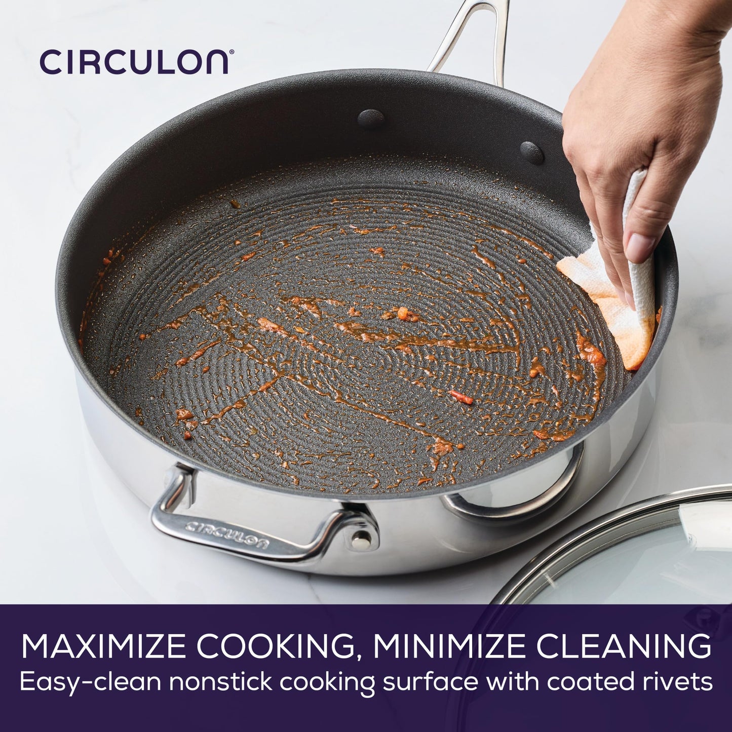 C1 Series Clad Stainless Steel with ScratchDefense Technology Cookware Nonstick Induction Saute Pan with Lid and Helper Handle