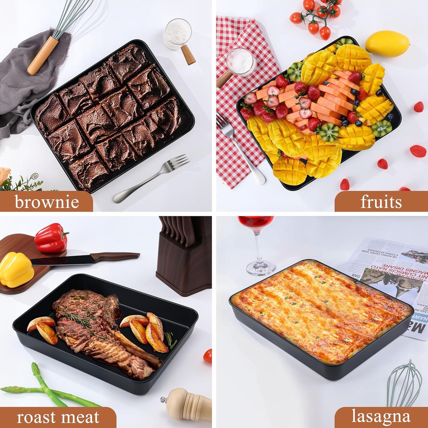 LIANYU 12⅓ x 9¾ x 2 Inch Cake Pan Set of 2, Rectangle Non-stick Baking Pan, Stainless Steel Bakeware for Lasagna Brownies Casseroles, Healthy & Easy Release - Culinary Roots