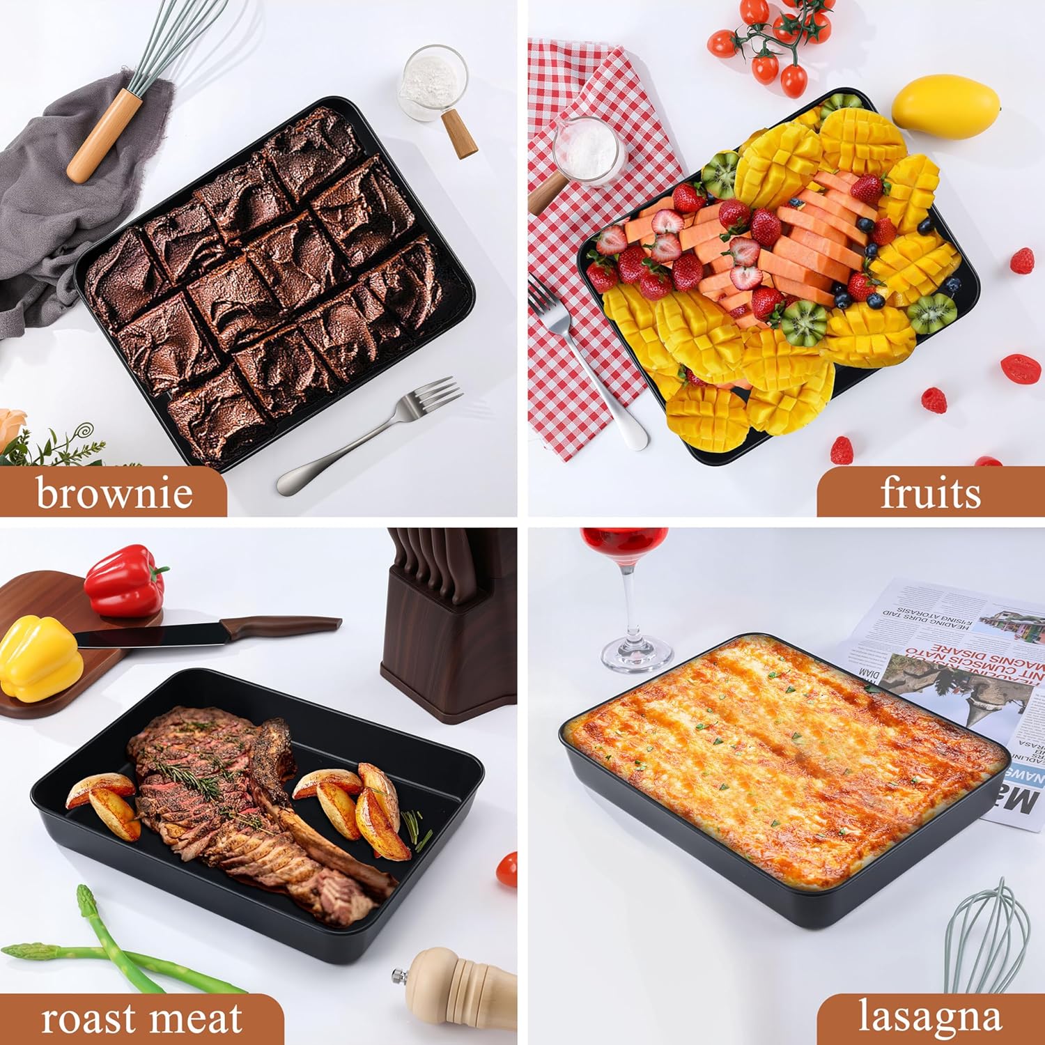 LIANYU 12⅓ x 9¾ x 2 Inch Cake Pan Set of 2, Rectangle Non-stick Baking Pan, Stainless Steel Bakeware for Lasagna Brownies Casseroles, Healthy & Easy Release - Culinary Roots
