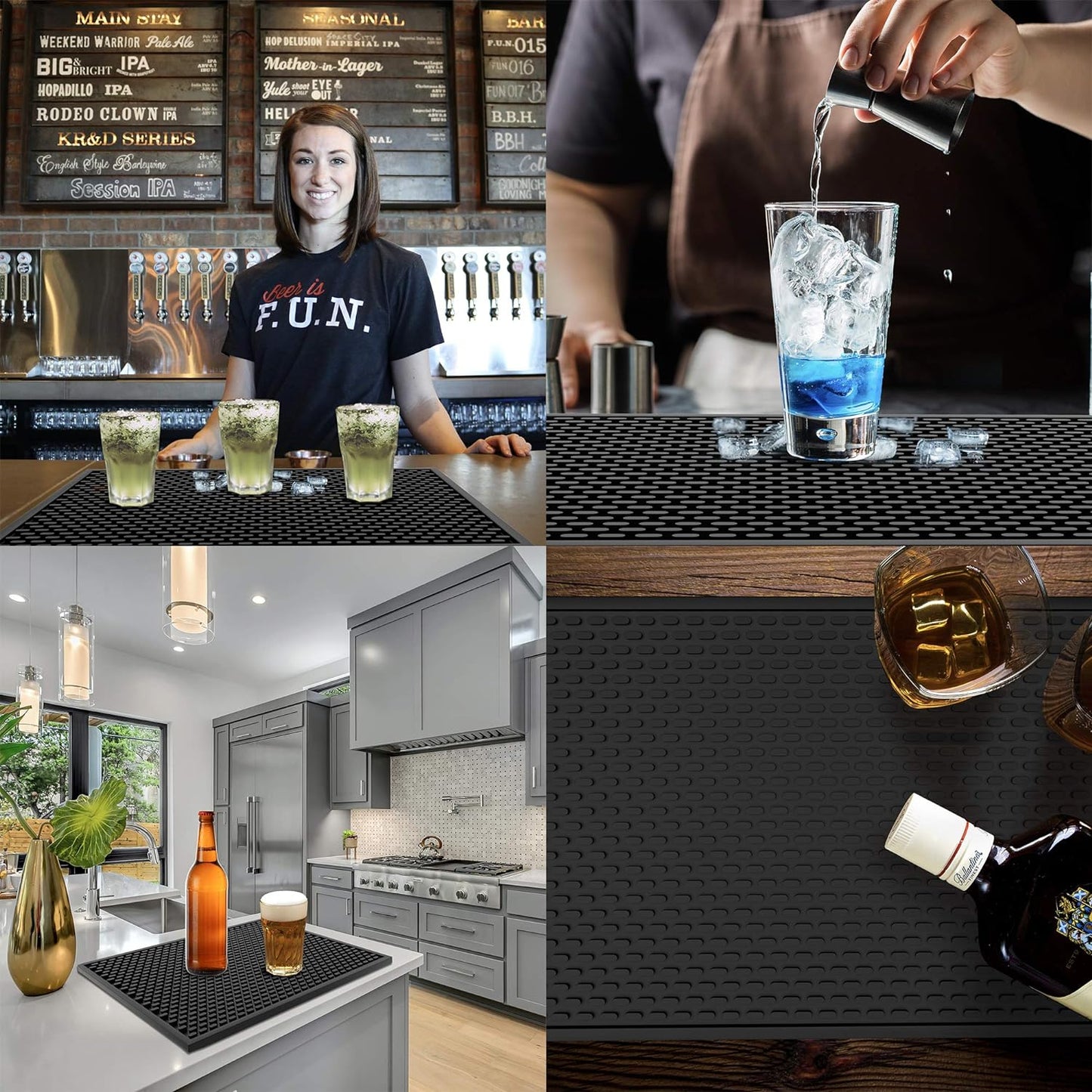 Silicone Drip Mat - 1/2 Inch Thick, Heat-Resistant and Food Safe - Counter Top, Coffee Bar or Restaurant - Drying Mat for Glasses - 18x12 Inches