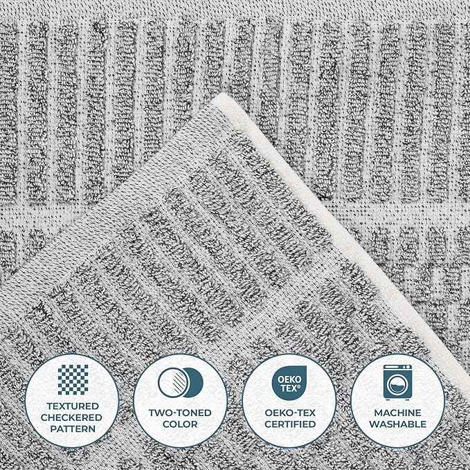 Superior Juno Viscose Cotton Blend Medium Weight Towels, for Bathroom, Shower, Spa, Plush, Quick Dry, Ultra-Soft Towels, Bath Essentials, Border Detail, 12 Piece Assorted Towel Set, Charcoal