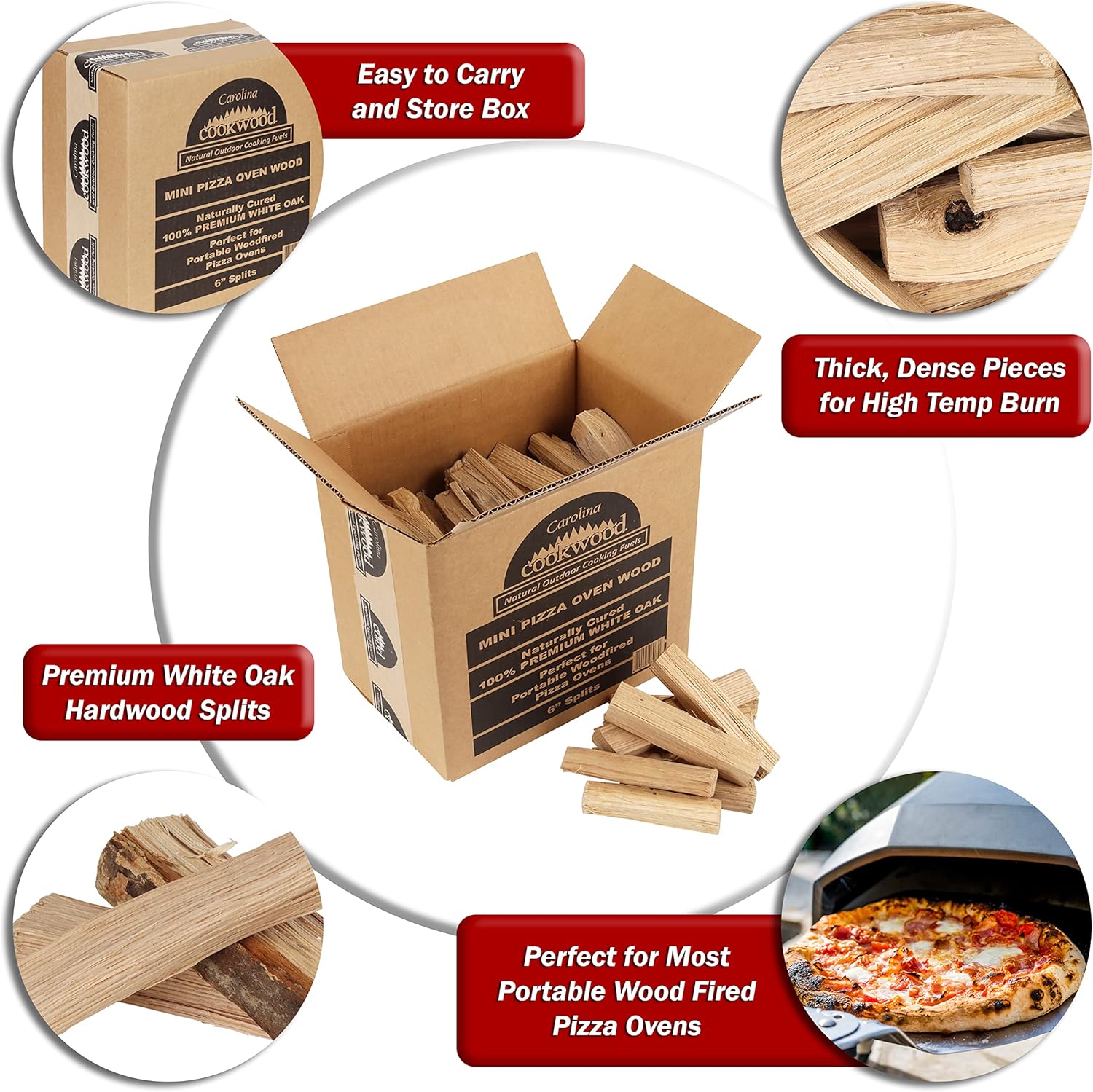Mini Pizza Oven Wood 6 Inch Firewood Pizza Logs Naturally Cured White Oak Hardwood for Portable Wood Pizza Ovens 790 Cubic Inches, Approximately 12-14lbs - Culinary Roots