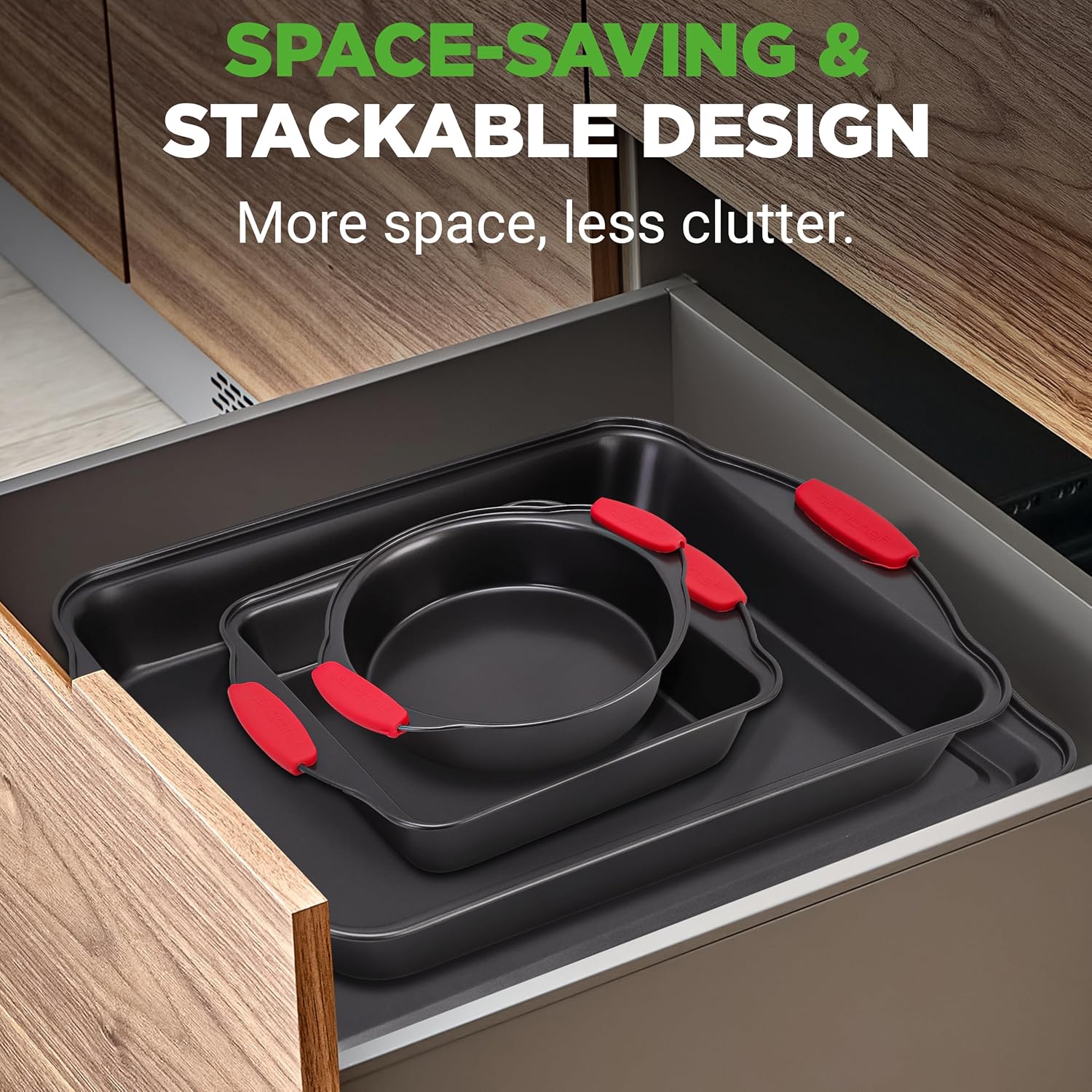 NutriChef Non-Stick Kitchen Oven Baking Pans-Deluxe & Stylish Nonstick Gray Coating Inside Outside, Commercial Grade Restaurant Quality Metal Bakeware with Red Silicone Handles NCSBS8S, 8 Piece Set - Culinary Roots
