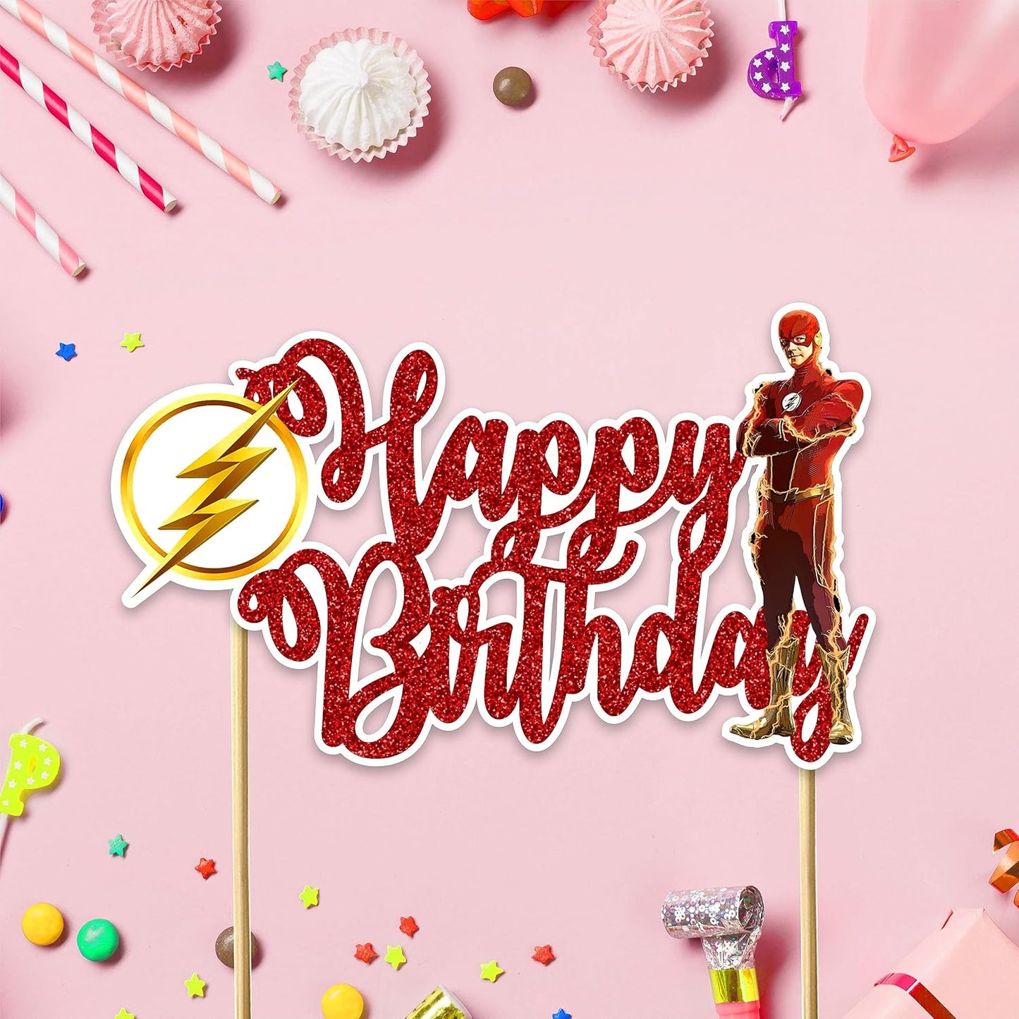 Flsh Happy Birthday Cake Topper - Birthday Decorations.