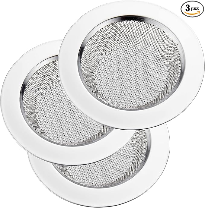 LASSHSWA 3 PCS Kitchen Sink Strainer Stainless Steel, Kitchen Sink Drain Strainer，Sink Strainers with Large Wide Rim 4.5" Diameter for Kitchen Sinks