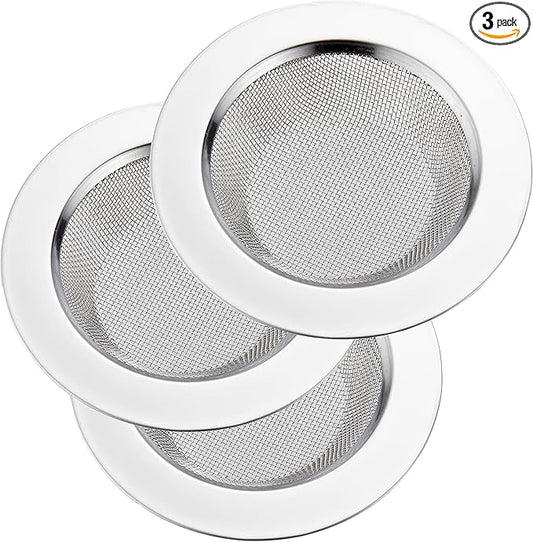 LASSHSWA 3 PCS Kitchen Sink Strainer Stainless Steel, Kitchen Sink Drain Strainer，Sink Strainers with Large Wide Rim 4.5" Diameter for Kitchen Sinks