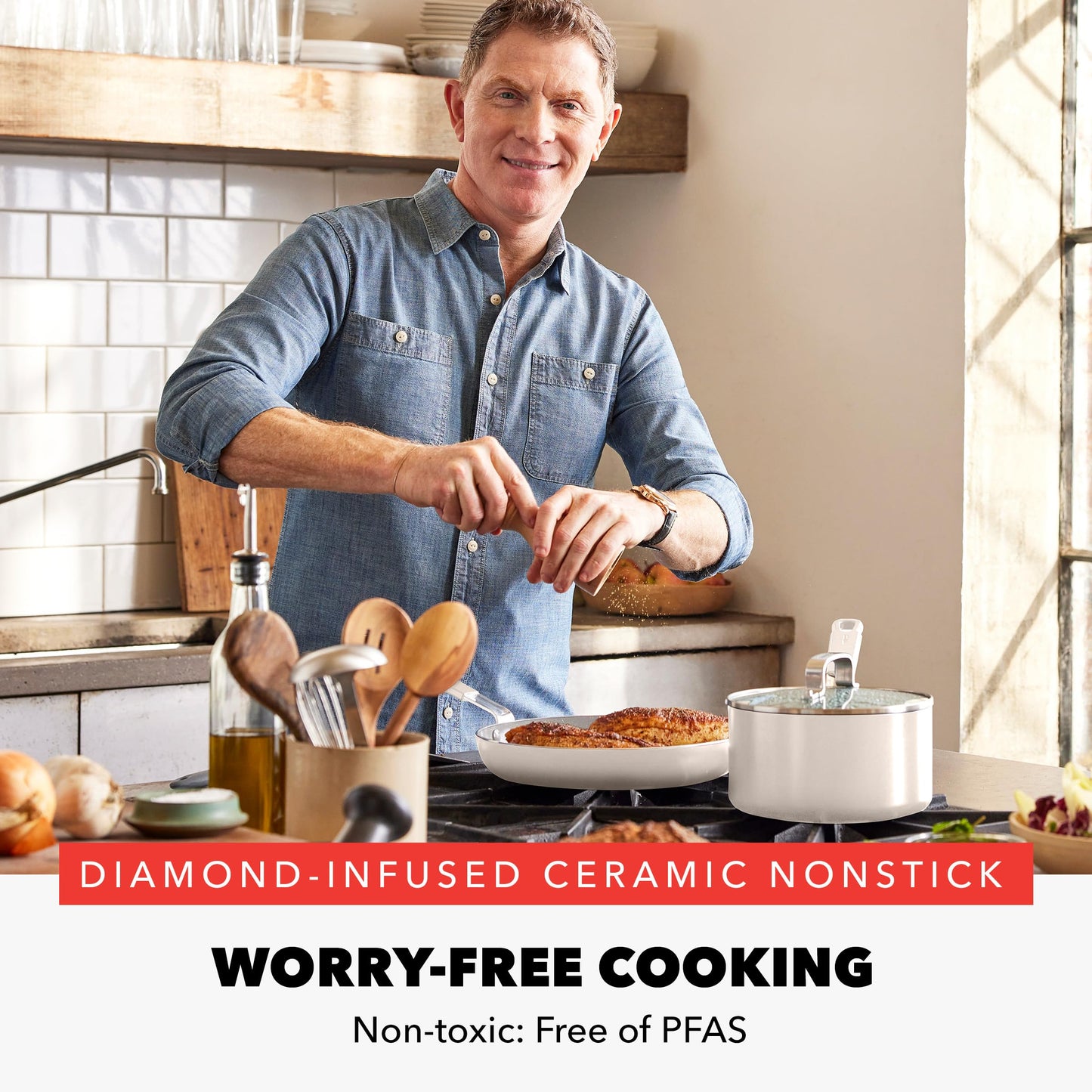 X Bobby Flay 16 Piece Ceramic Nonstick Cookware Set