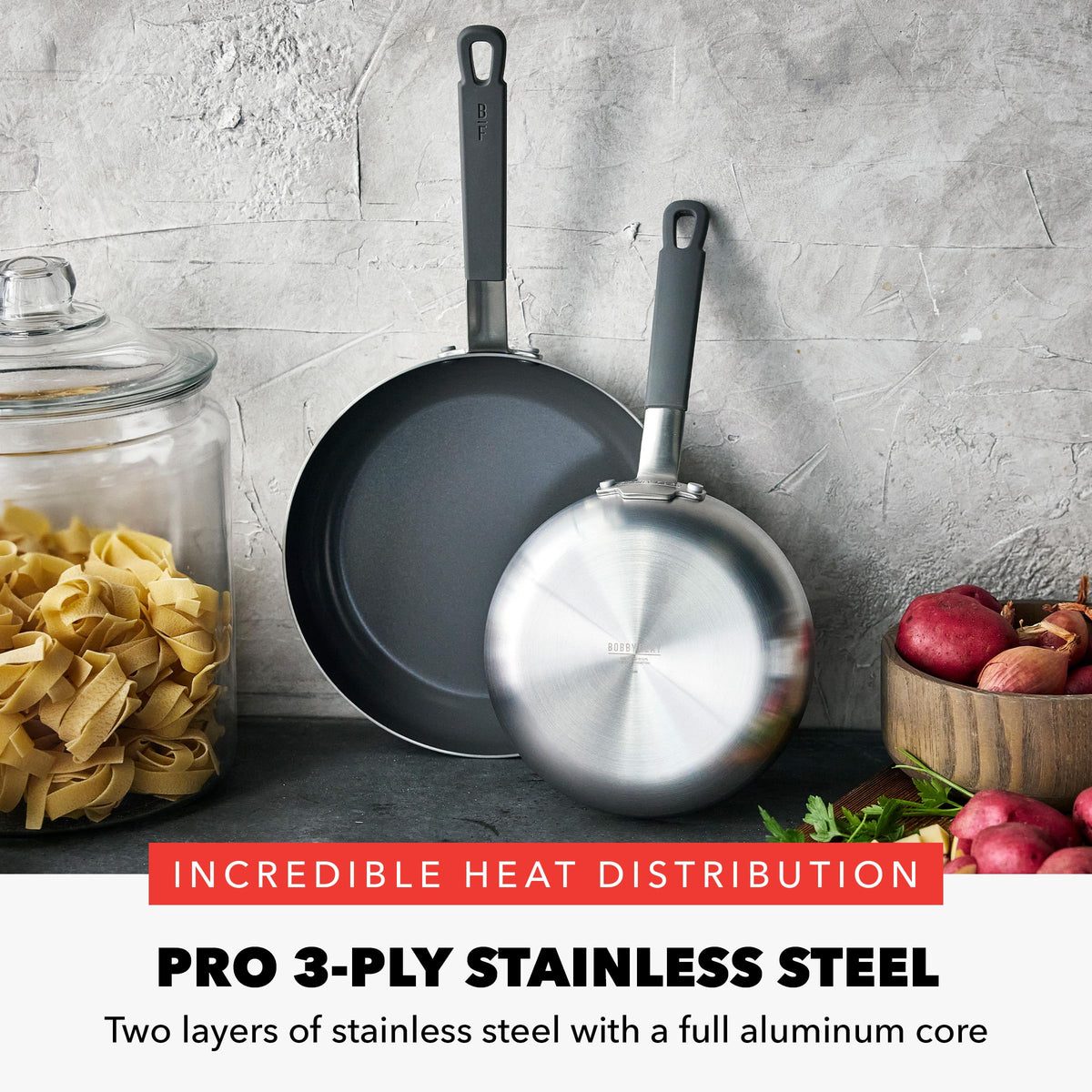 x Bobby Flay Stainless Steel 8” & 10” Frying Pan Skillet Set
