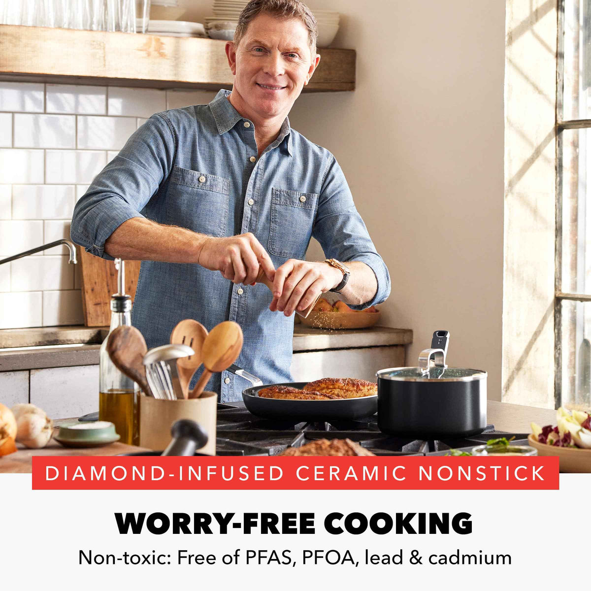 X Bobby Flay 16 Piece Ceramic Nonstick Cookware Set