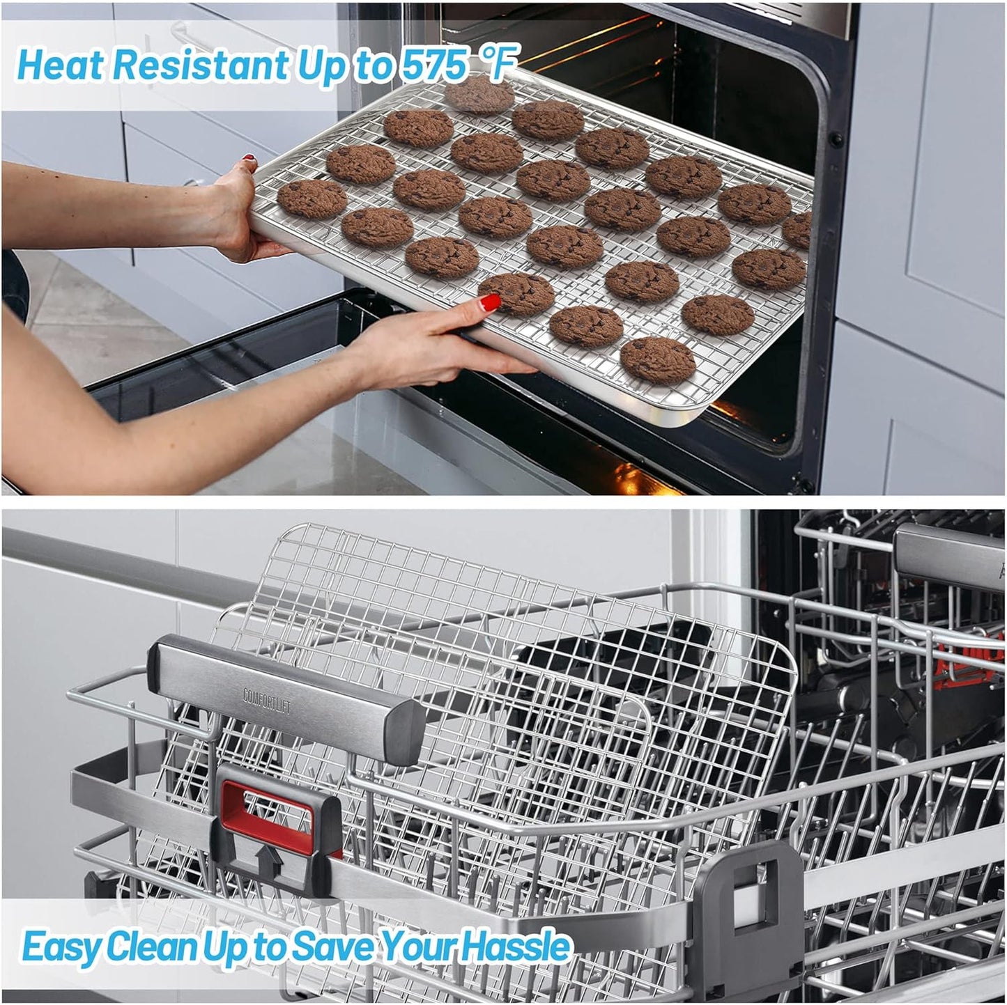 TeamFar Cooling Rack Set of 4, Stainless Steel Grid Cooking Roasting Racks for Various Size Baking Sheet Toaster Oven Pan, Healthy & Heavy Duty, Mirror Finish & Dishwasher Safe - Culinary Roots