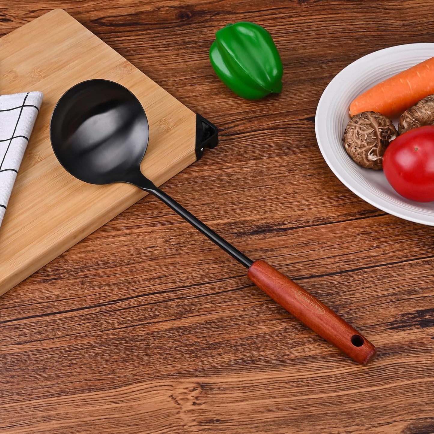 FJNATINH Soup Ladle, Food Grade 304 Stainless Steel Ladle, Large Metal Ladel Kitchen Cooking Soup Spoon Tools with Heat Resistant Wooden Handle, Integral Forming 13.8 Inches - Culinary Roots