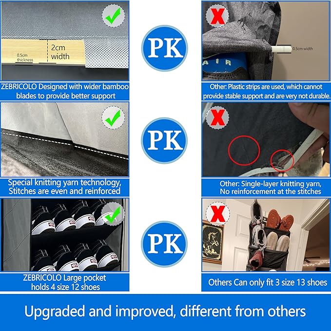 Shoe Organizer,70 Pounds Large Capacity,20-30-Pair Over The Door Shoe Organizer,10 Tiers Shoe Rack for Closet,New Upgrade Anti-Scratch Heavy Duty Hook and Bamboo Material Baffle,Grey/Black