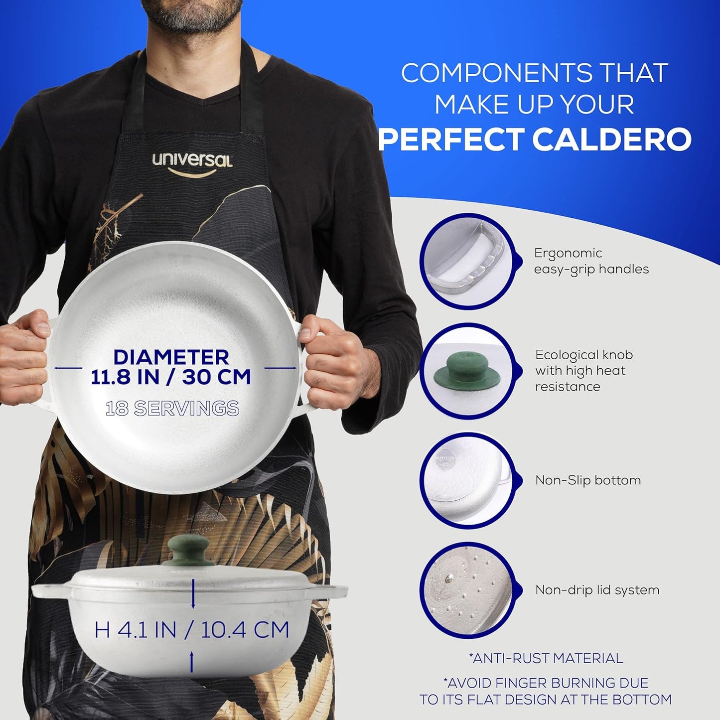 Universal (Medium Size) Caldero 18 Cups - 6.3 QT / 6 L, Stainless Aluminum Pot, Even Heat Distribution and Fast Cooking Dutch Oven Pot, Ergonomic Handles, Ideal for Rice, French Fries, and More - Culinary Roots