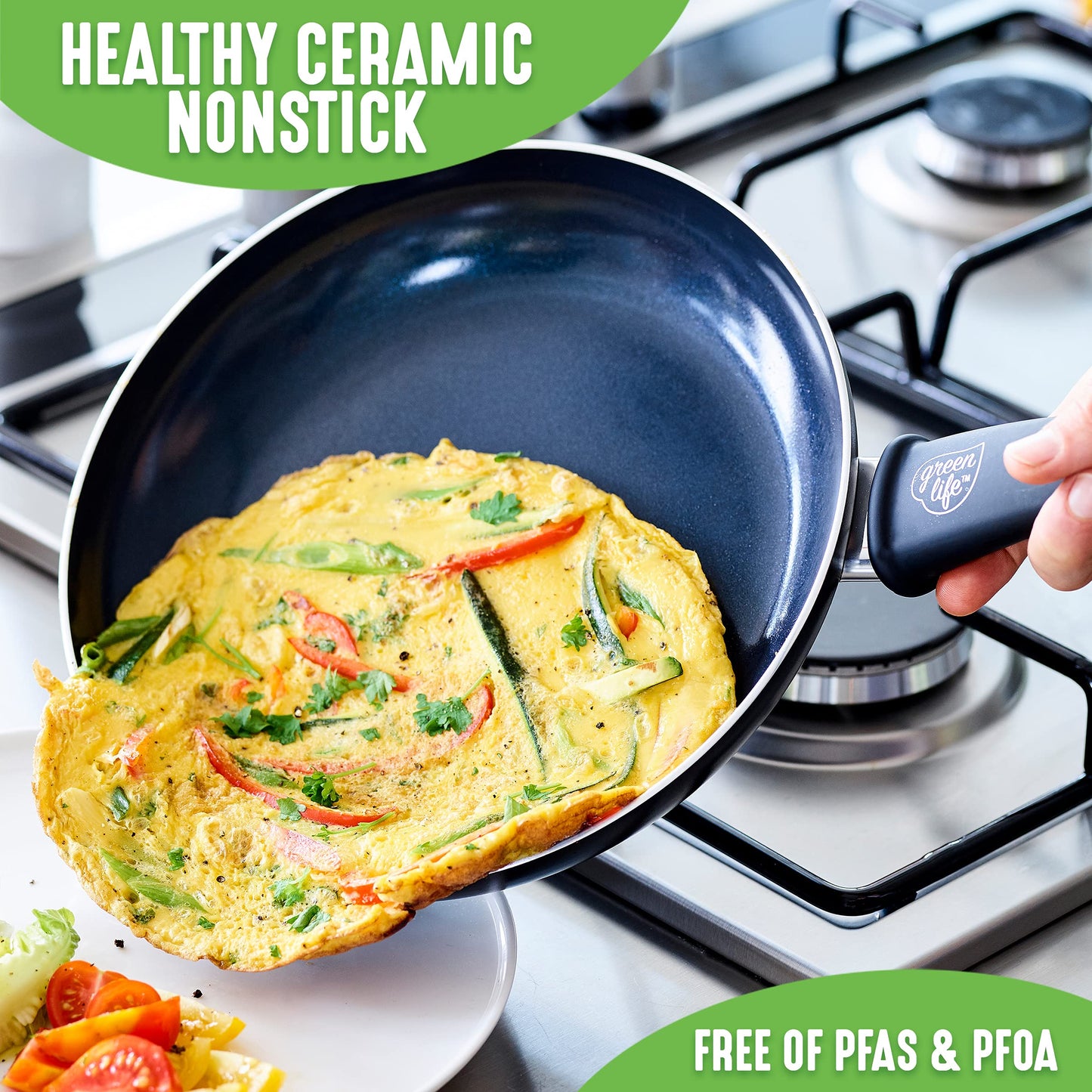 Soft Grip Healthy Ceramic Nonstick 12 Piece Kitchen Cookware Pots and Frying Sauce Saute Pans Set