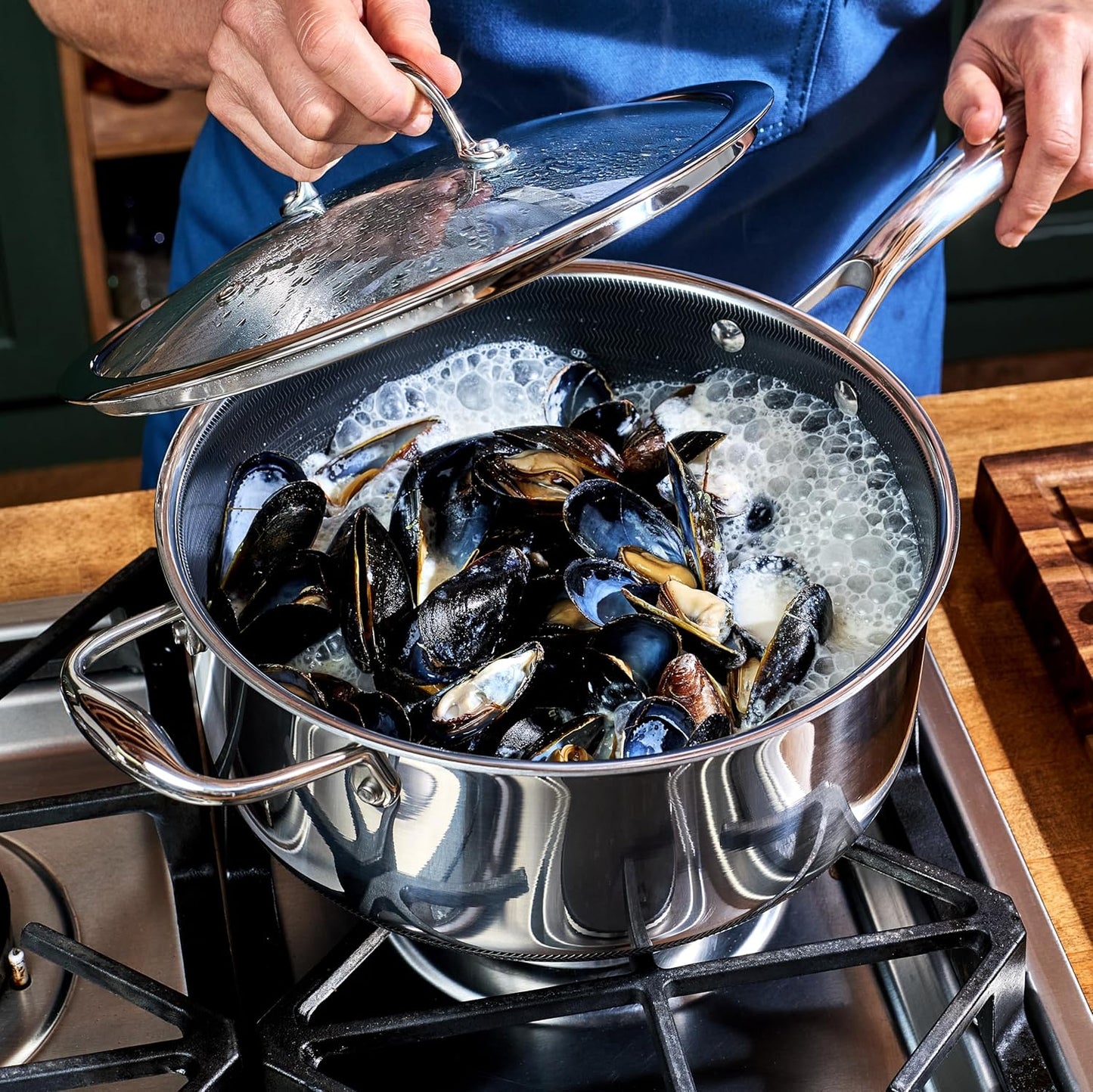 HexClad Hybrid Nonstick 5-Quart Saucepan with Tempered Glass Lid, Stay-Cool Handle, Dishwasher-Friendly, Oven-Safe Up to 900°F, Induction Ready, Compatible with All Cooktops - Culinary Roots