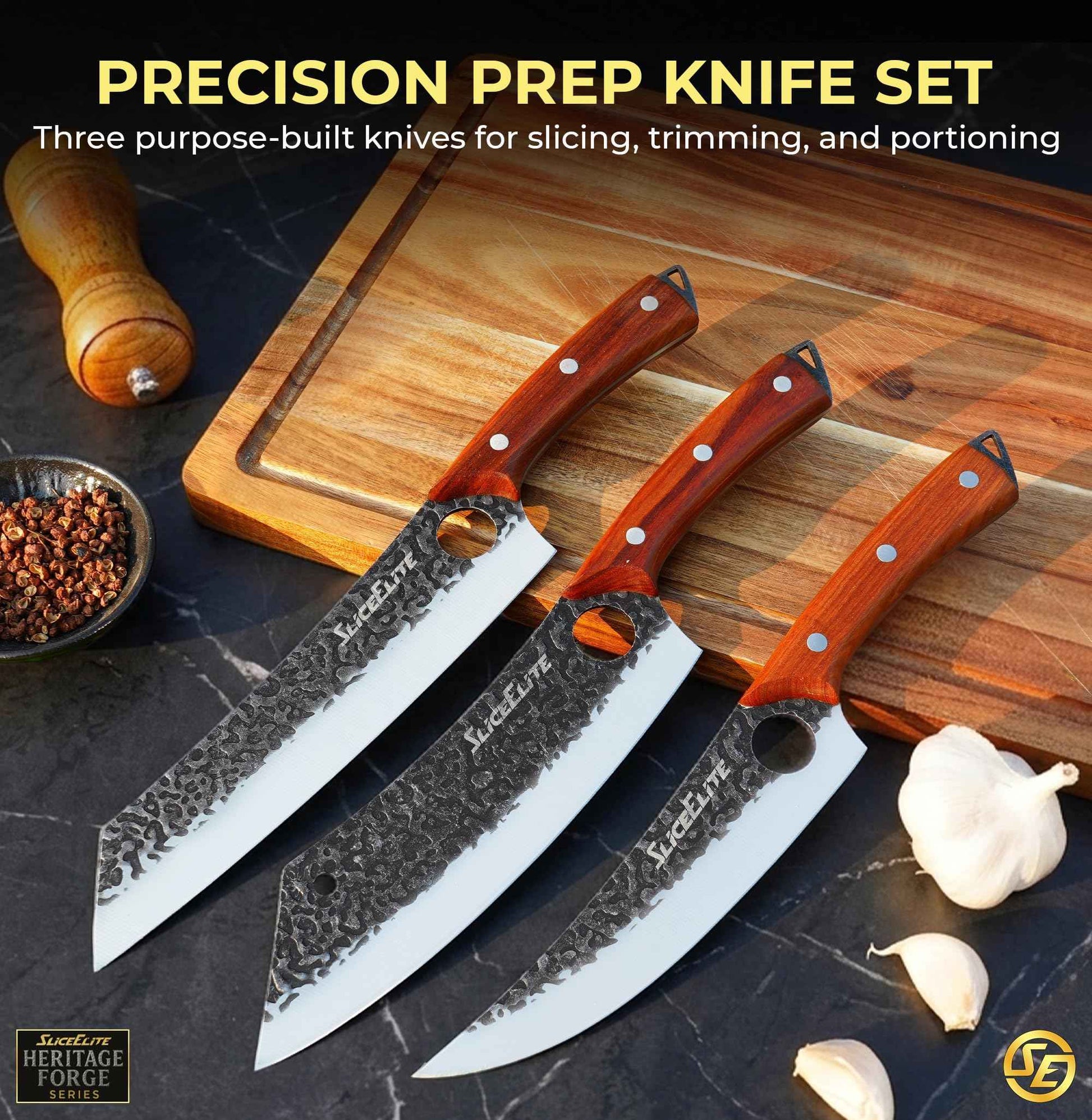 3PC Boning Knife Scimitar & Kiritsuke Knives Prep Knife Set Forged Blades (3 Count)
