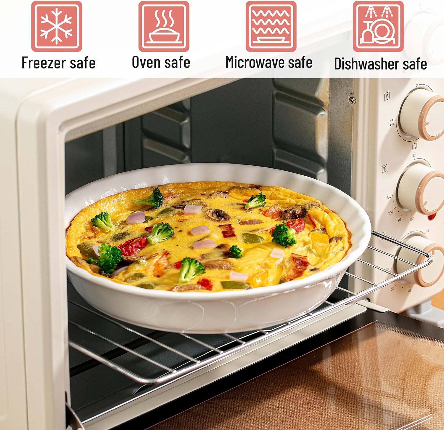 Brew To A Tea - Classic White Ceramic Pie Dish Set, 2 Pcs, 10.5" & 9.5", Pie Pans for Baking, Deep Dish Pie Plate - Culinary Roots