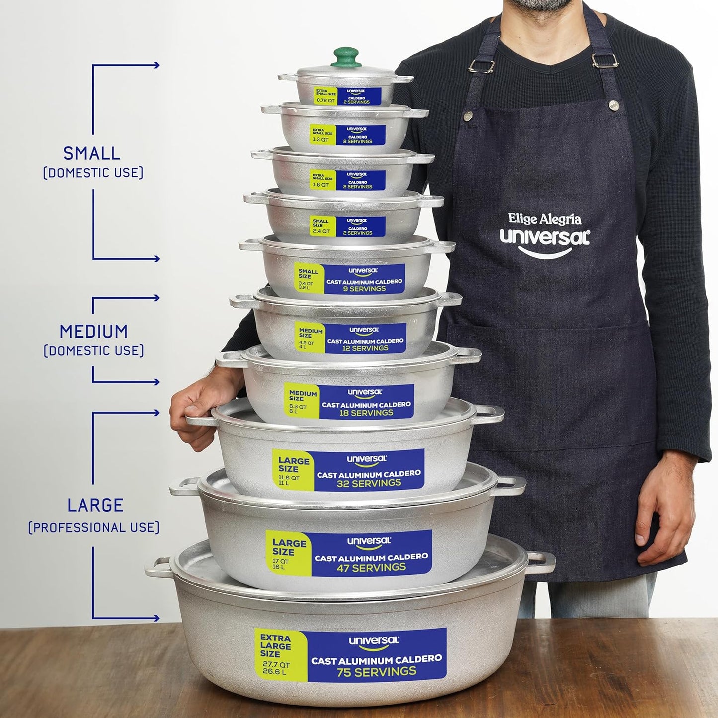 Universal (Professional Large) Caldero 32 Cups - 11.6 QT / 11 L, Stainless Aluminum Pot, Even Heat Distribution and Fast Cooking Dutch Oven Pot, Ergonomic Handles, Ideal for Rice, and French Fries - Culinary Roots